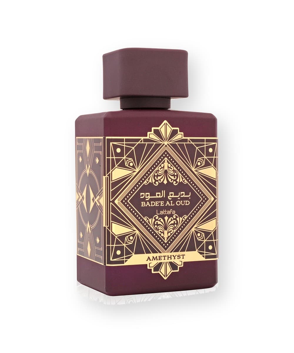 Lattafa Bade'e Al Oud Amethyst fragrance bottle, front view