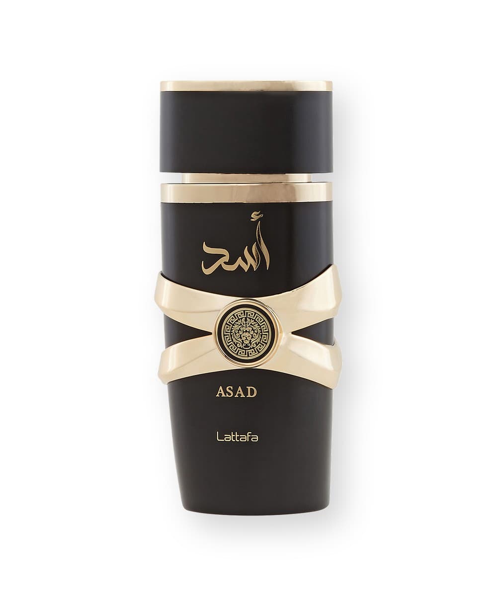 Lattafa Asad fragrance bottle, front view