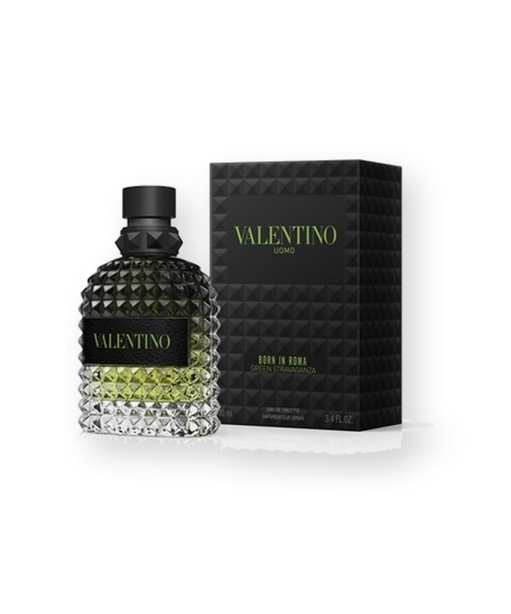 Valentino Uomo Born In Roma Green Stravaganza fragrance bottle, front view